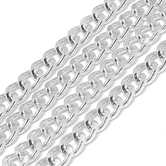 5m Unwelded Aluminum Curb Chains Silver 9x7x1.8mm