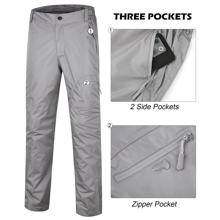 33,000ft Men's Rain Pants, Waterproof Rain Over Pants, Windproof Outdoor Pants for Hiking, Fishing