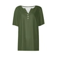 thumbnail image 4 of loopsun Plus Size Tops for Womens,Womens Summer Tops,Women's Casual Solid Color Medium Short Sleeve V-Neck Top Army Green XXL, 4 of 5