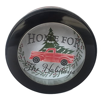 Holiday Time Large Round Tin With Window.  1 Ct.  Christmas.  9.75"D by 2.75"H