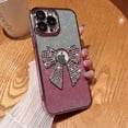 thumbnail image 4 of Compatible with iPhone 15 Pro Max Glitter Case,Luxury Cute Bowknot Sparkle Shine Diamond Design with Bling Plating Logo View,Aesthetic Shockproof Bumper Cover for Women Girls-Pink, 4 of 7