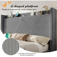thumbnail image 6 of Merluxy King Size Bed Frame with Charging Station, Corduroy Upholstered Platform Bed Frame with Wingback Storage Headboard, Dark Grey, 6 of 8