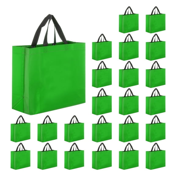 60pcs Reusable Gift Bags, Green Tote Glossy Grocery Shopping Bag for Birthday Party - 13"x10.6"x5.1"