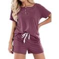 thumbnail image 3 of MOSHU Womens Pajamas Sets Button Down Tops and Drawstring Shorts With Pockets Two Piece Lounge Sets Oufits, 3 of 10