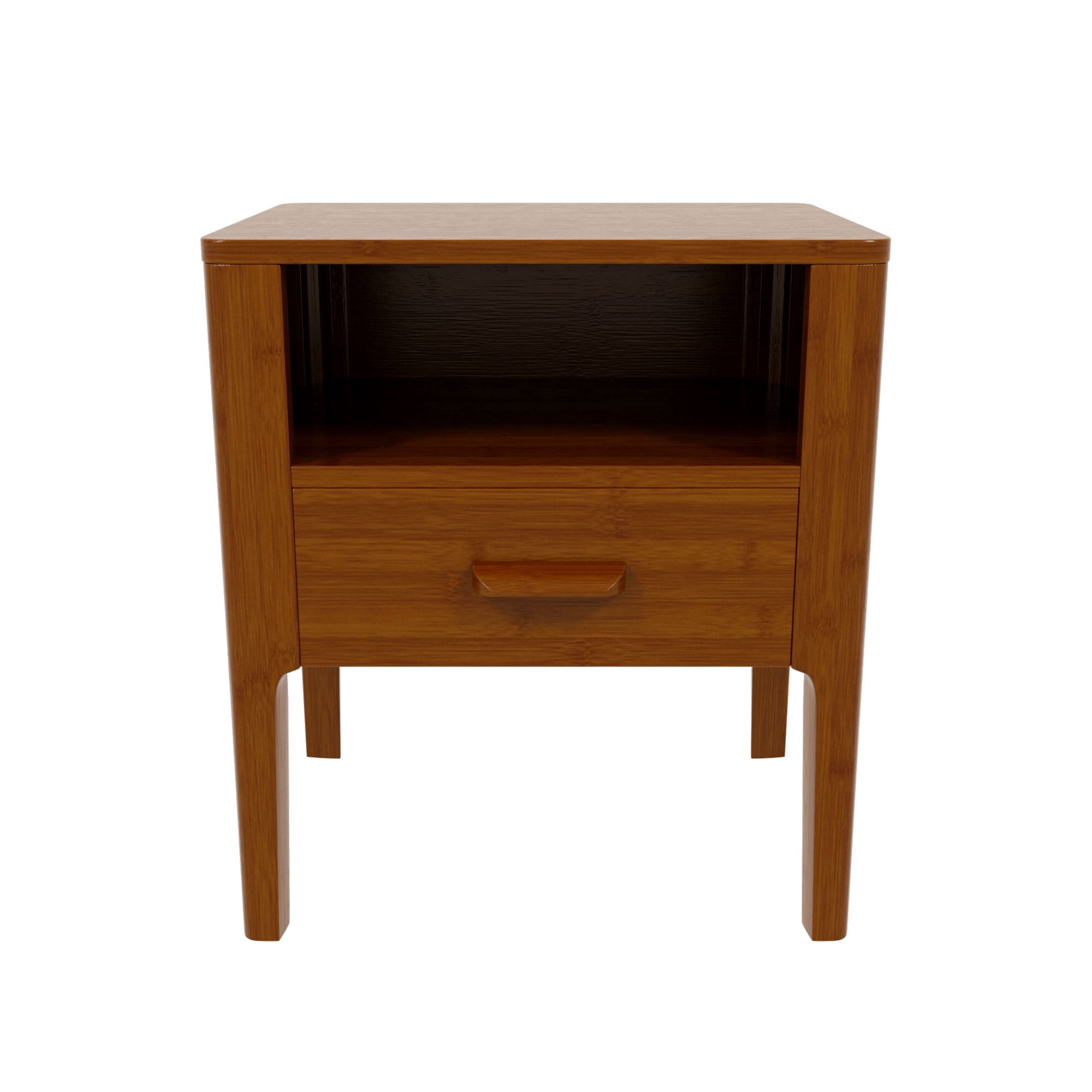 Euroco Mid-Century Modern Nightstand with Drawer, 22.5" Tall Bamboo Wood Bedside Table End Table with Open Shelf for Bedroom, Living Room,Brown