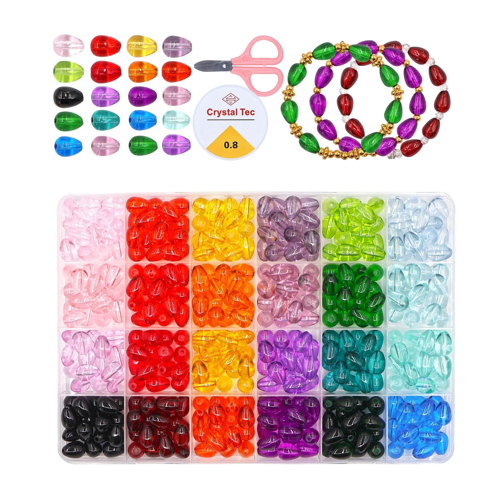 QIUXUJ-Multicolor Glass Beads Jewelry Making Kit, DIY Bracelet Beads Set for Crafts, Necklaces & Earrings Making (A)