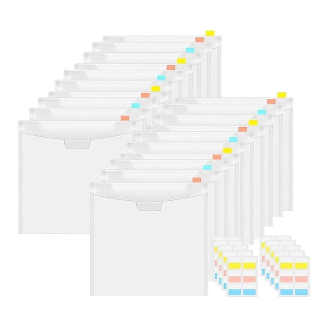 20 sobres transparentes para organizar álbumes de recortes, fundas de almacenamiento de 30x30 cm con 60 etiquetas adhesivas.