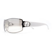 Womens Elegant Rimless Shield Wrap Luxury Designer Sunglasses Silver White - Clear Mirror