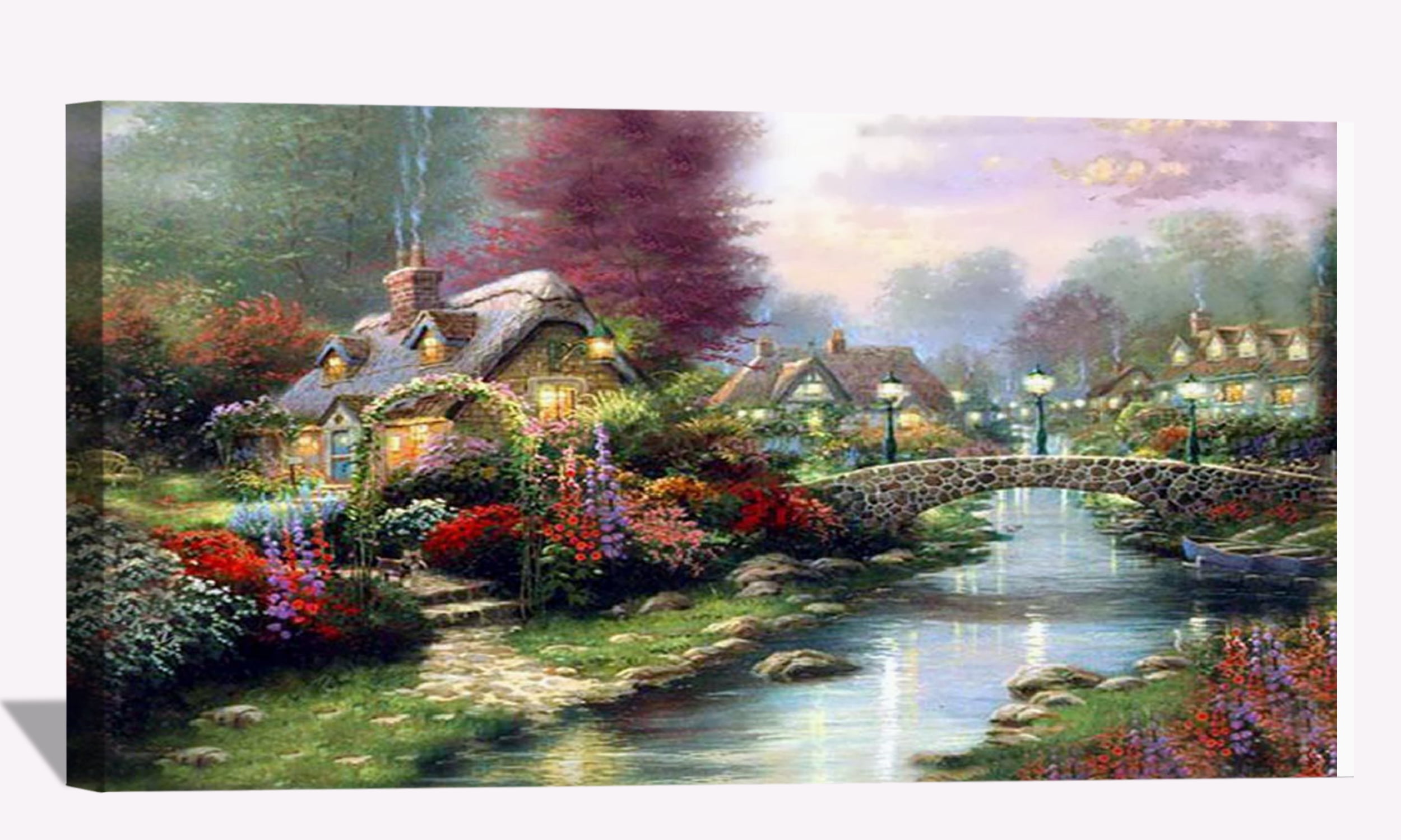 Thomas Kinkade Bridge On River Canvas Art Thomas Kinkade Paintingsfor