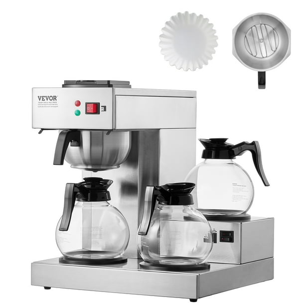VEVOR Cafetera de goteo comercial de 12 tazas con 3 jarras de vidrio y 3 calentadores para oficina