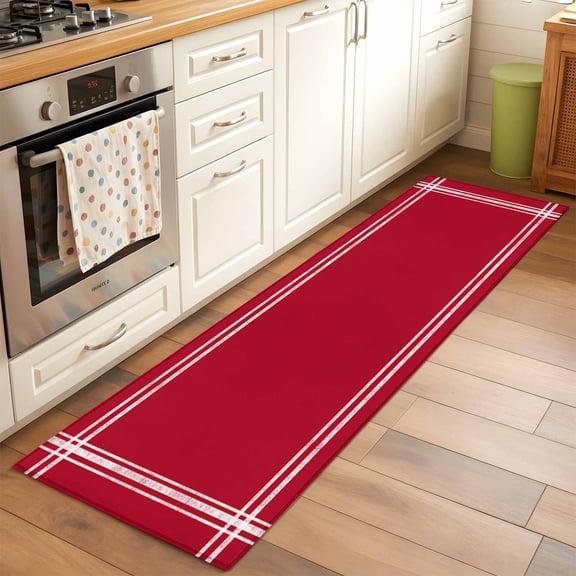 Solid Color 2x6 Runner Rug for Hallway Walkway Kitchen Galley, Red Low Pile Washable Non Slip Long Area Rug