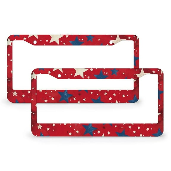 Red And Blue White Patriotic Stars License Plate Frames 2 Pieces Independence Memorial Day Car Accessories for Us Standard Vehicles 2 Hole Aluminum License Plate Cover
