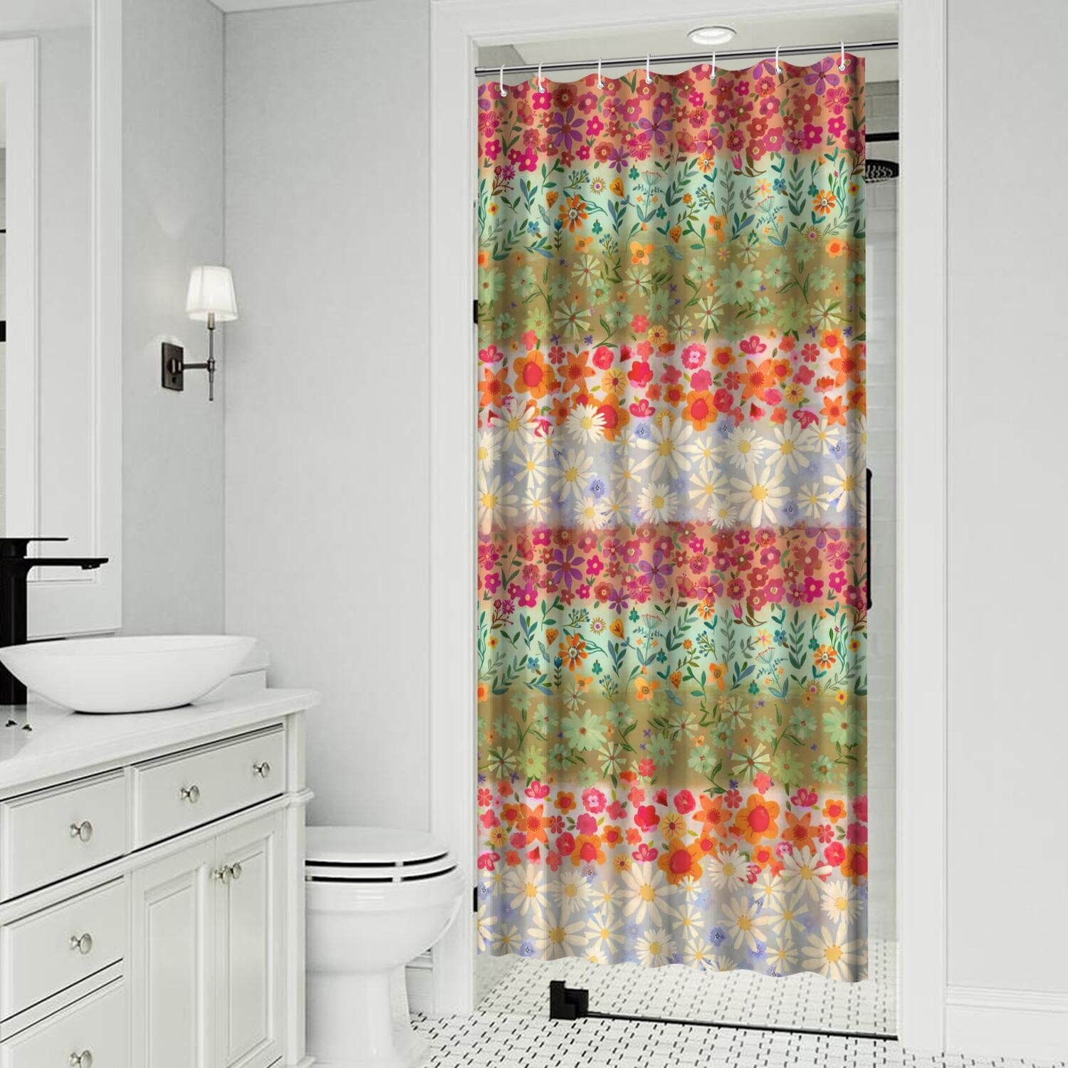 Abstract Geometric Shower Curtain, Plaid Stripes Rustic Style Waterproof Drapes