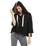 Flyingstar Women’s Casual Hoodie Sweatshirt, Solid Cropped Jumper Tops, 3/4 Sleeve Oversized