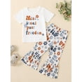 thumbnail image 2 of Wassery 4th of July Toddler Girls Pants Set Independence Day Clothes Letter Floral Print Short Sleeve T-Shirt and Flare Pants Set 2Pcs Kids Summer Casual Outfits, 2 of 8