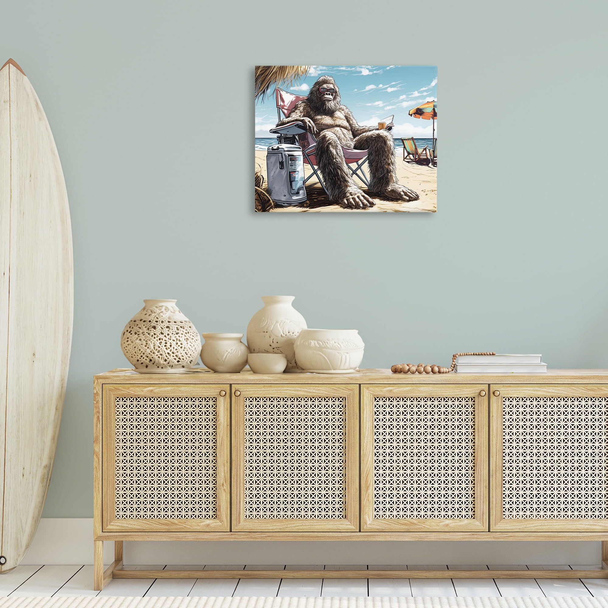 Stupell Industries Big Monster on Beach Fairy Tales & Fantasy Painting Gallery Wrapped Canvas Art Print Wall Art, 30 x 24