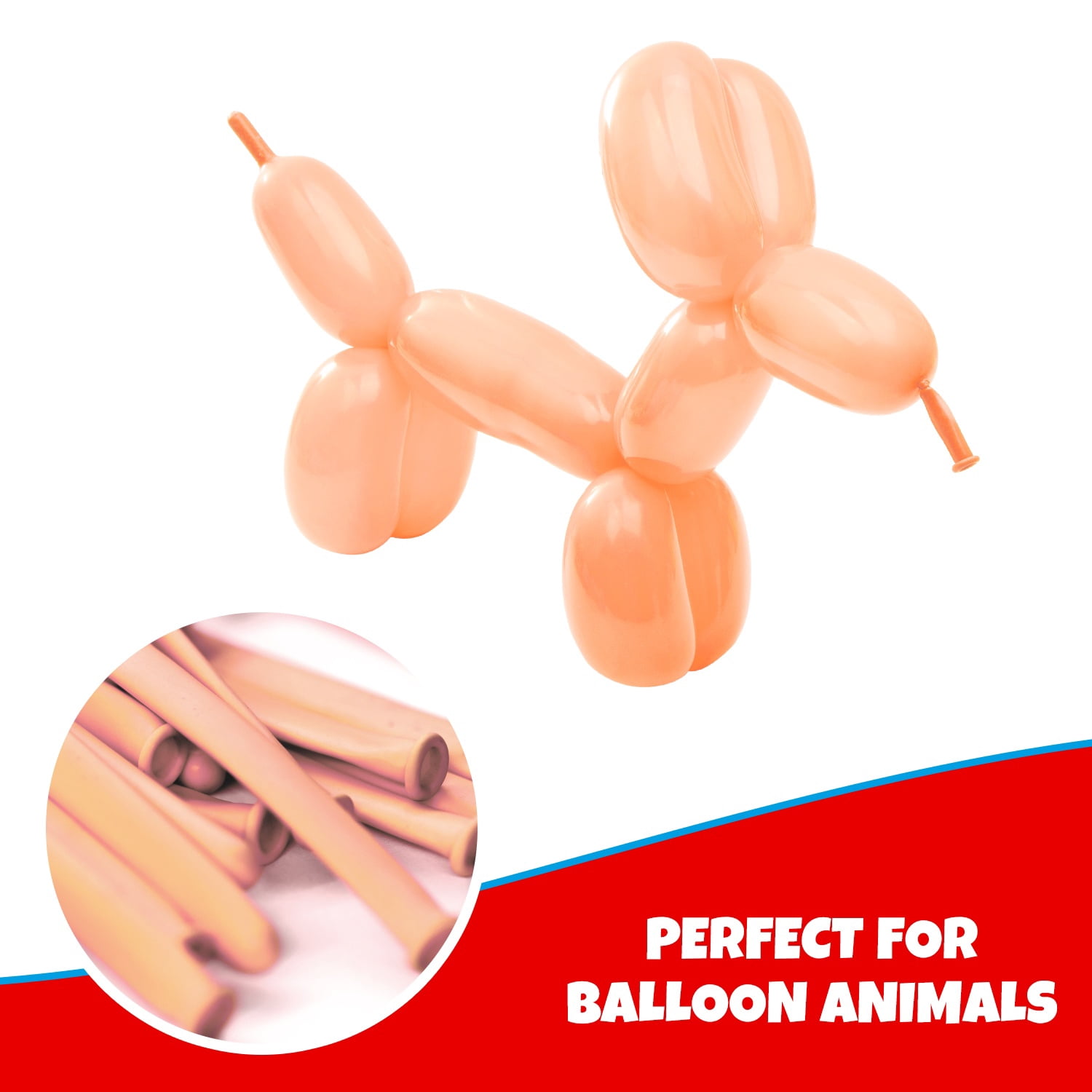 Clownatex 260 Long Twisting Blush Balloons (100 pcs) for Balloon Animals, Latex Twisting Animal Shape Modeling Long Magic Balloons for Kids Party, Clowns, Birthdays, Weddings