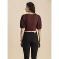 thumbnail image 3 of Moomaya Womens Solid Crop Top, V Neck Puff Sleeves Casual Summer Blouse, 3 of 8