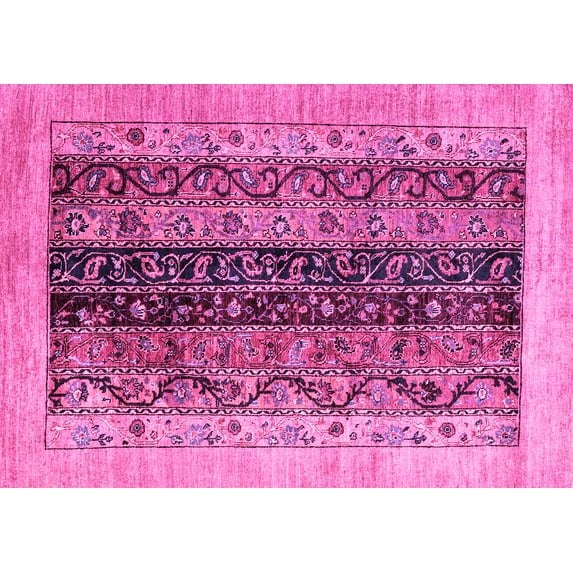Ahgly Company Indoor Rectangle Oriental Pink Modern Area Rugs, 2' x 5'