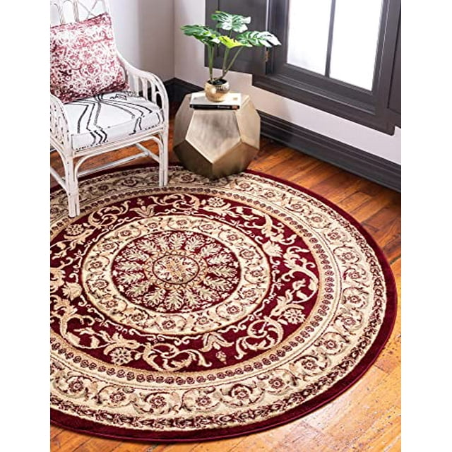 Unique Loom Versailles Collection Tapis de Zone Motif Floral Médaillon Classique Traditionnel (6 0 x 6 0 Rond, Bourgogne/ Ivoire)