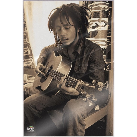 Bob Marley - Music Poster (Playing Guitar - The Early Years - Sepia) (Size: 24" x 36") (Laminated Poster)
