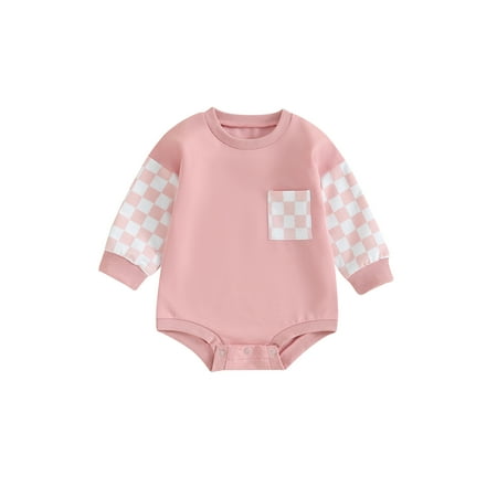 

Mioliknya Baby Autumn Long Sleeve Crewneck Plaid Print Contrast Color Romper