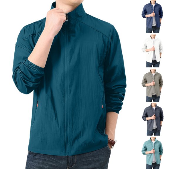 HAJWOH Men Lightweight Outdoor Jacket Thin Windbreaker Sun Zipper Closure Loose Fit Casual Coat for Summer
