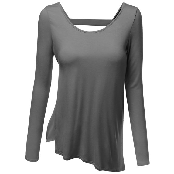 FashionOutfit Women's Long Sleeve Color Contrast Asymmetrical Hem Tops