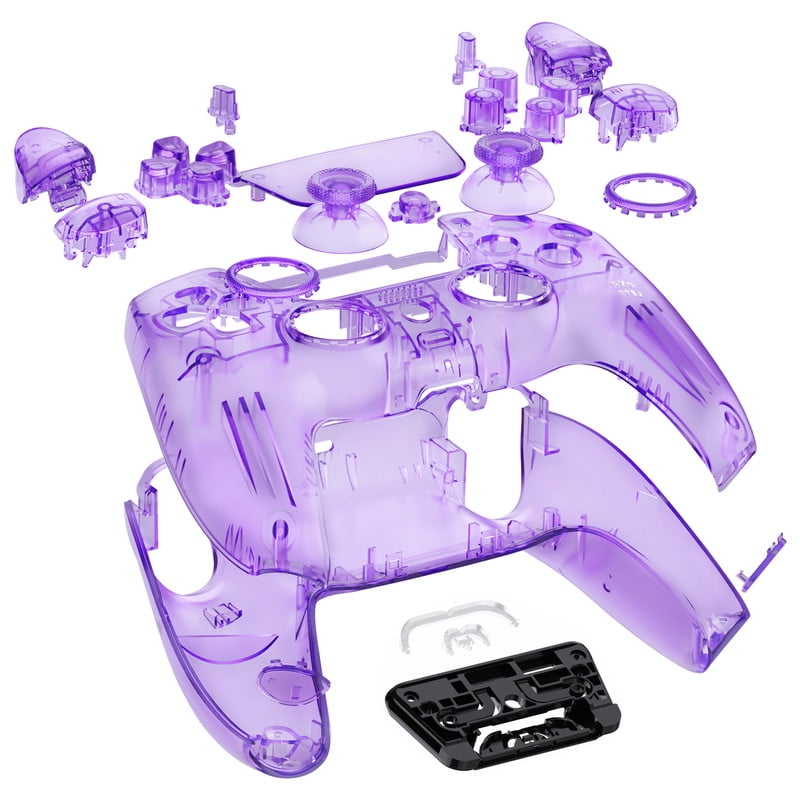 eXtremeRate Luna Redesigned Full Set Housing Shell Buttons Touchpad Cover Clear Atomic Purple Replacement Top Bottom Case for ps5 Controller BDM-030/040