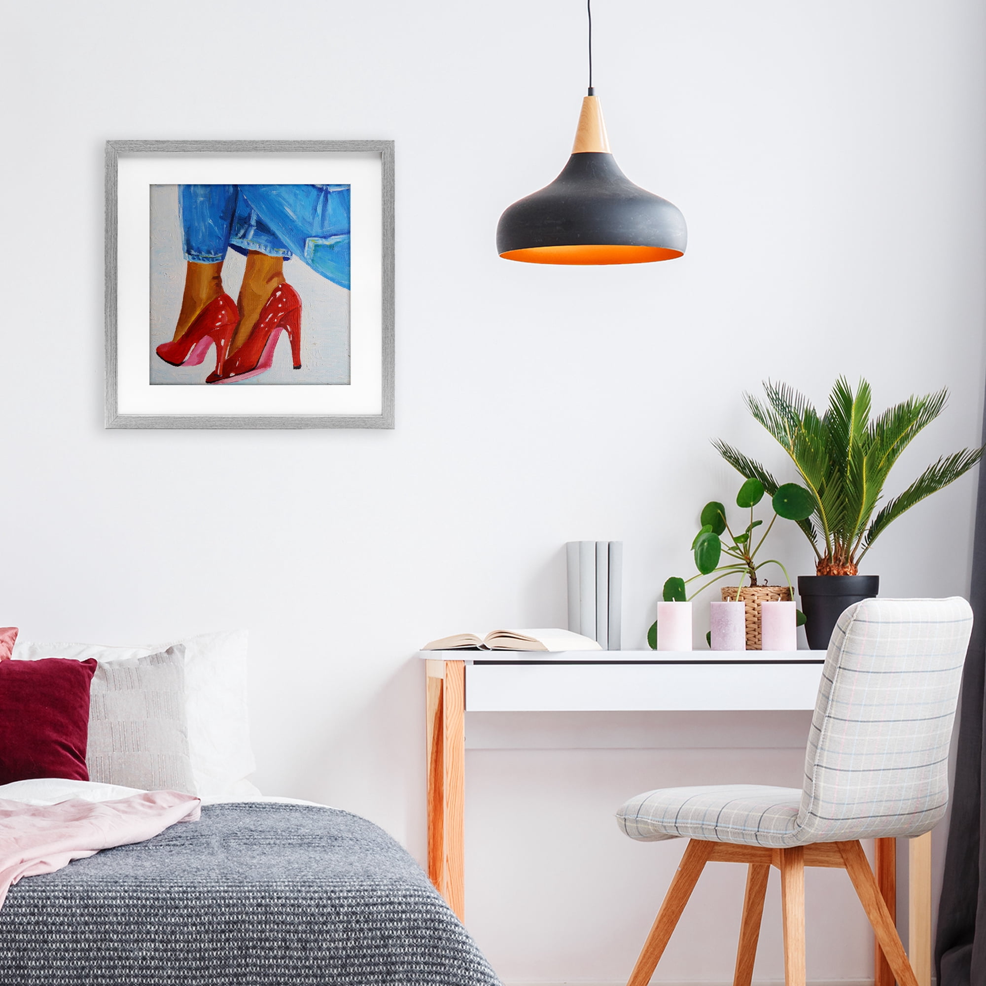 Stupell Industries Glossy Red Pumps & Jeans Gray Framed Print Under Glass, design by Violeta Vollmer