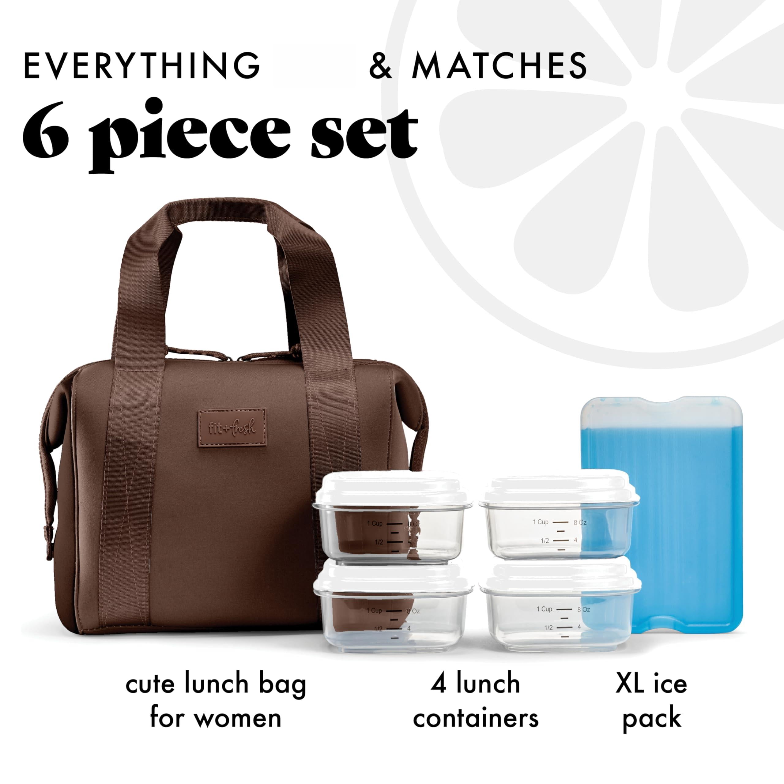 Remi Lunch Bag For Women Work - Neoprene Tote With Containers Ice Pack  Reusable Meal Prep Box Large Capacity Machine Washable Chocolate