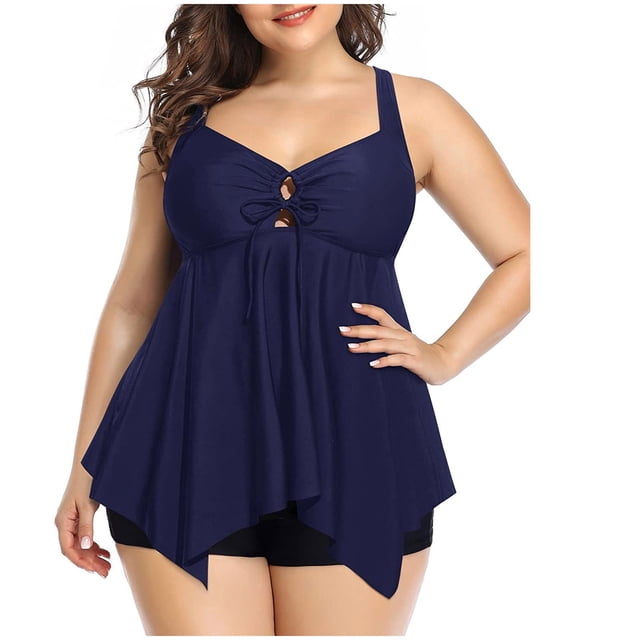 Birdeem Plus Size Women Swimsuit High Waist Solid Conservative Split Swimwear