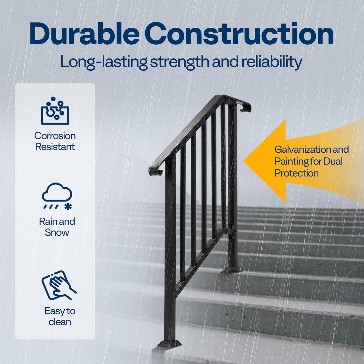 SPECSTAR 2-Pack Outdoor Handrails, 3-4 Step Galvanized Steel Railing Kit, Curved Ends and Safty Balusters Exterior Hand Railing