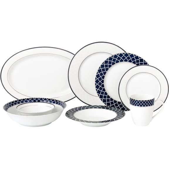 Stylish and Elegant 50 Pieces Bone China Dinnerware Set Service for Hosting Parties and Events for 8 People - Oxford, 50 Piece