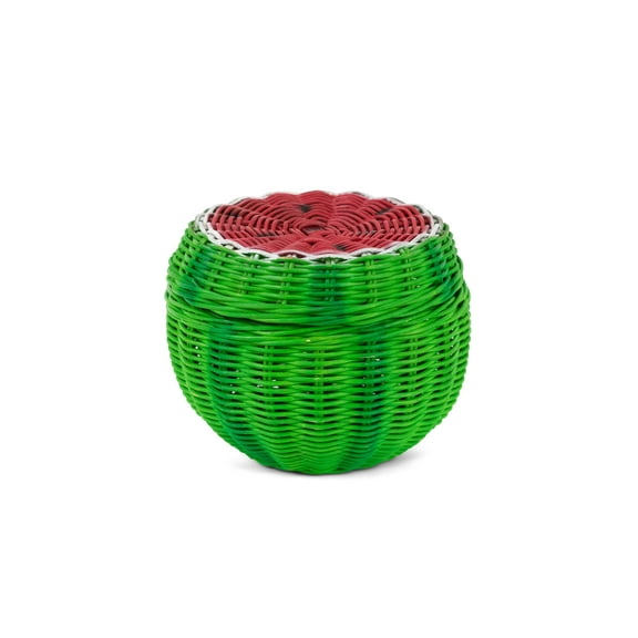 G6 Collection Hand Woven Watermelon Rattan Storage Basket with Lid Decorative Bin Home Decor Shelf Organizer Cute Handmade Handcrafted Gift Art Decoration Wicker