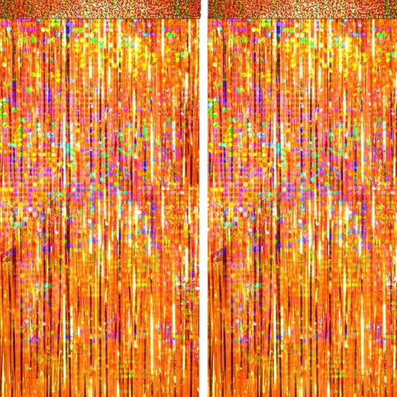 4 Packs Orange Foil Fringe Curtain, Orange Glitter Metallic Tinsel Backdrop for Birthday, Wedding, Baby Shower, Thanksgiving, Friendsgiving, Fall Party Decorations Supplies
