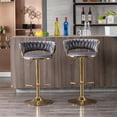 thumbnail image 3 of Swivel Height Adjustable Bar Stools Set of 2, Simple Velvet Bar Stools with Low Back and Gold Base, Counter Height Bar Chairs Luxury Gold Bar Stools for Kitchen Island, Pub and Dining Room, Gray, 3 of 7