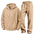 thumbnail image 3 of Babcutegg Mens Outfit Set 2-Piece Zip Up Hooded Sweatshirt and Pants Fall Casual Athletic Clothes Beige Size 3XL, 3 of 8
