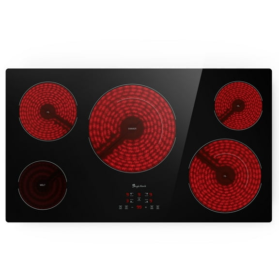 36 Inch Electric Cooktop, 5 Burner 9000W Built-in Ceramic Stove Top, Touch Control, Child Lock, 220~240V