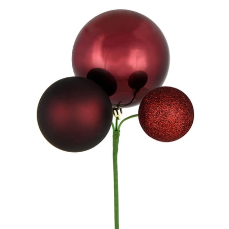 Vickerman 18 Burgundy Ball Ornament Christmas Pick Set of 3