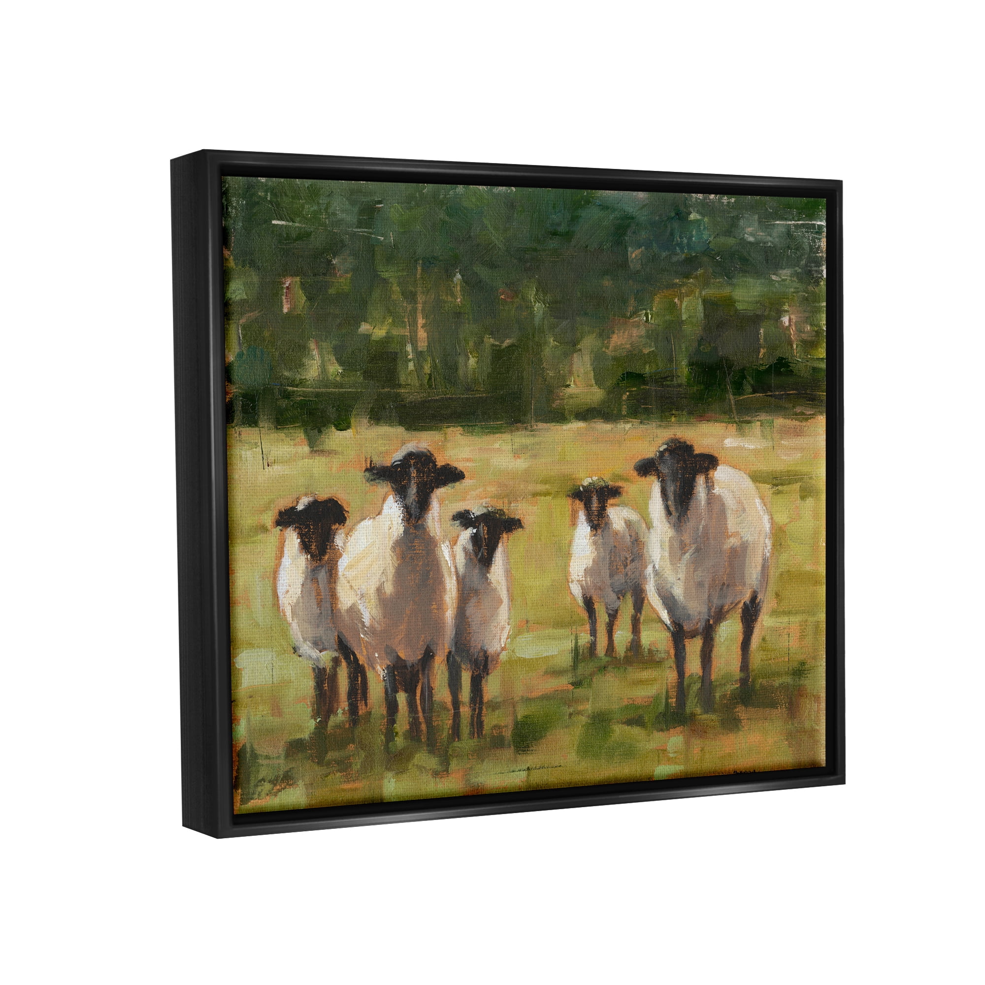 Stupell Industries Flock of Sheep Family Painting Jet Black Framed Floating Canvas Wall Art, 16x20, by Ethan Harper