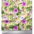 thumbnail image 1 of Soimoi Yellow Rayon Crepe Fabric Tropical Leaves,Stripe & Floral Print Fabric by the Yard 46 Inch Wide, 1 of 1