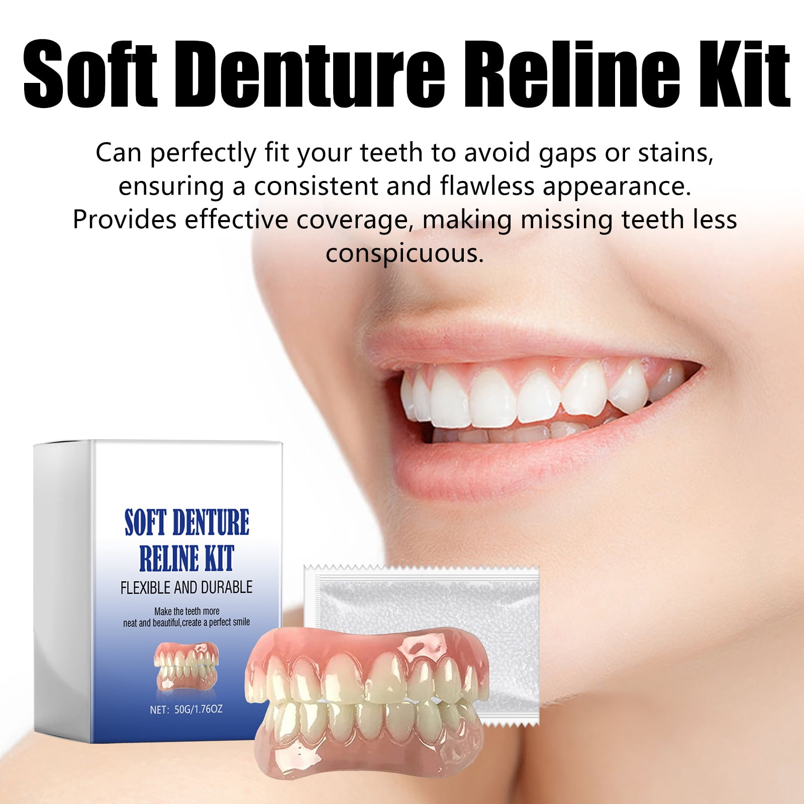 Alvantor Soft Denture Reline Kit with Interdental Fillings and Braces for Upper Lower Teeth