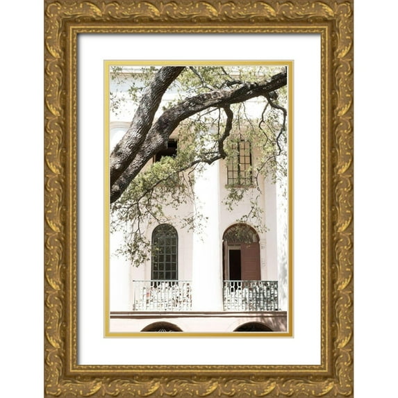 Murdock, Ramona 23x32 Gold Ornate Wood Framed with Double Matting Museum Art Print Titled - Charleston Garden Balcony