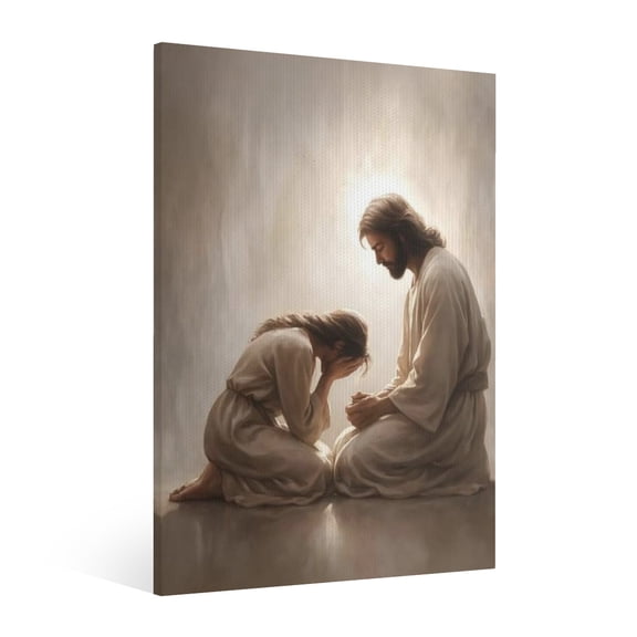 Vintage Jesus，the little girl Canvas Wall Art Paint, Jesus Pictures Canvas Print Posters Wall Decor, Christian Christmas Wall Art Home Church Decor for Living & Prayer Room Bedroom Wall Decor Framed