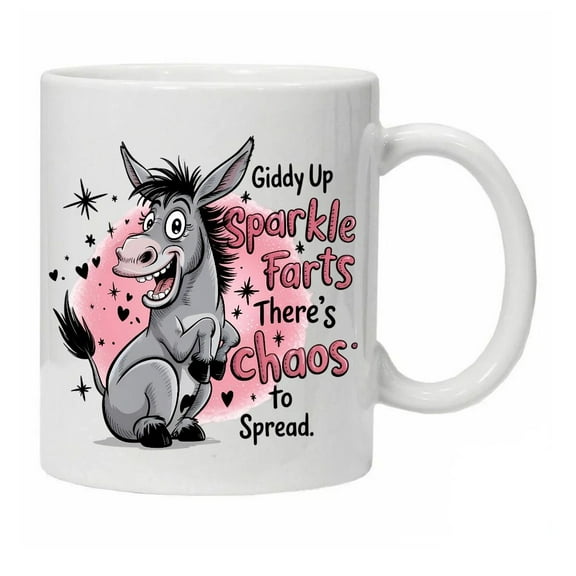 Hilarious Novelty Mug – Funny ‘Giddy Up Sparkle Farts’ Quote Coffee Cup Gift