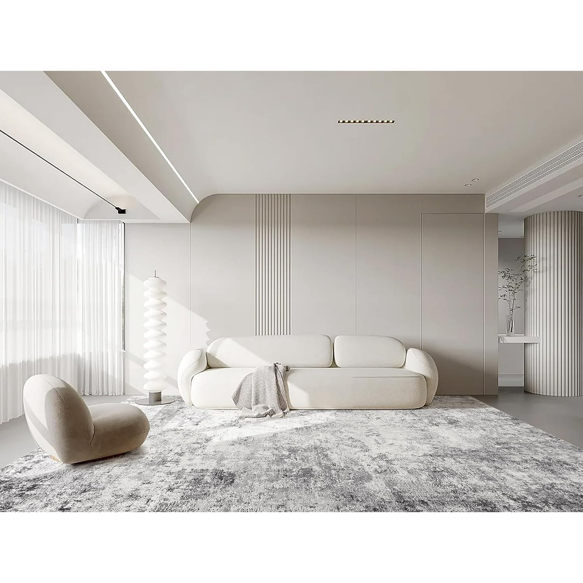 PureCozy Tapis Lavable De 122,2 X 183,2 Cm, Gris, Moderne, Tapis Abstrait, Antidérapant, Tapis D'intérieur à Poils Courts Pour Salon, Entrée, Salle à Manger