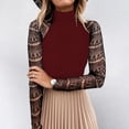 thumbnail image 2 of Camisas informales de malla de manga larga para mujer, jersey a rayas con cuello medio alto, túnica, Tops de manga larga de encaje Pompotops  gfhjh22375, 2 of 8