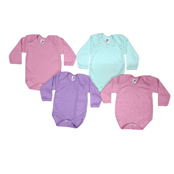 Paquete con 4 Pañaleros Manga larga Extra Suaves para Bebé combinación de colores pastel, Baby Planet México, Talla 6 a 12 Meses, 100% Algodón.