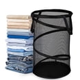 thumbnail image 4 of Black Large Collapsible Laundry Basket Foldable Mesh Pop Up Hamper with Handles for Laundry Room, Bathroom, Kids Room, College Dorm, Travel, Camping, Gift Basket, 4 of 6
